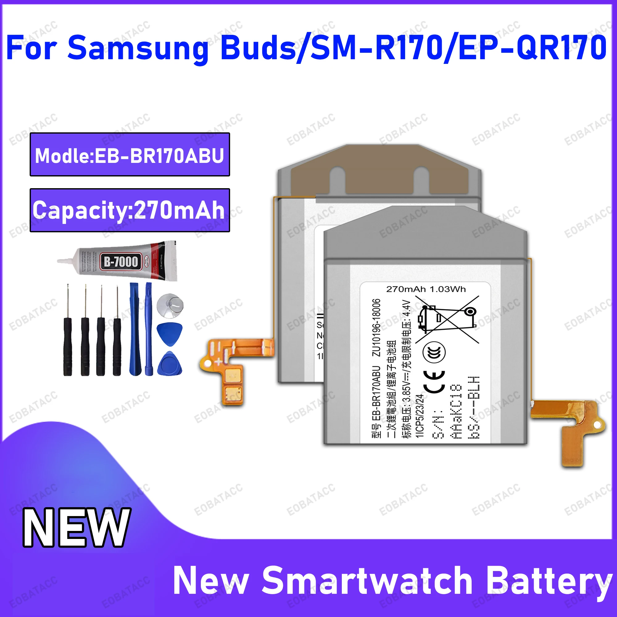 

100% New Zero Cycle EB-BR170ABU Battery For Samsung Watch Buds/SM-R170/EP-QR170 Smartwatch Bateria+Free Tools