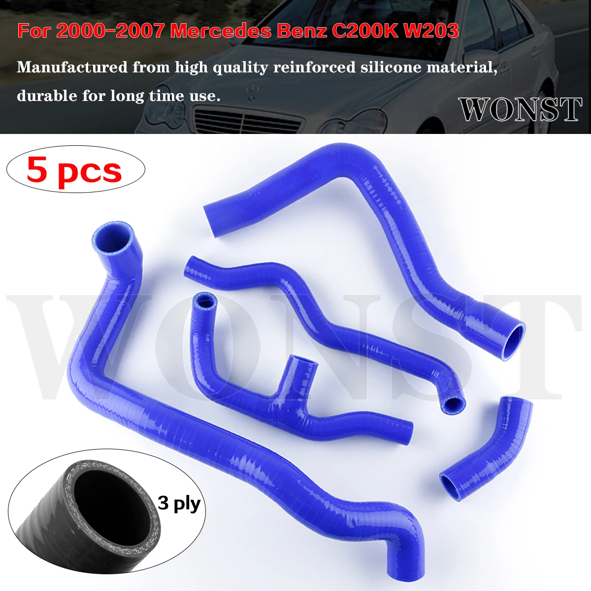 

For 2000-2007 Mercedes Benz C200K W203 Coupe Sport Silicone Radiator Hose 2000 2001 2002 2003 2004 2005 2006 2007