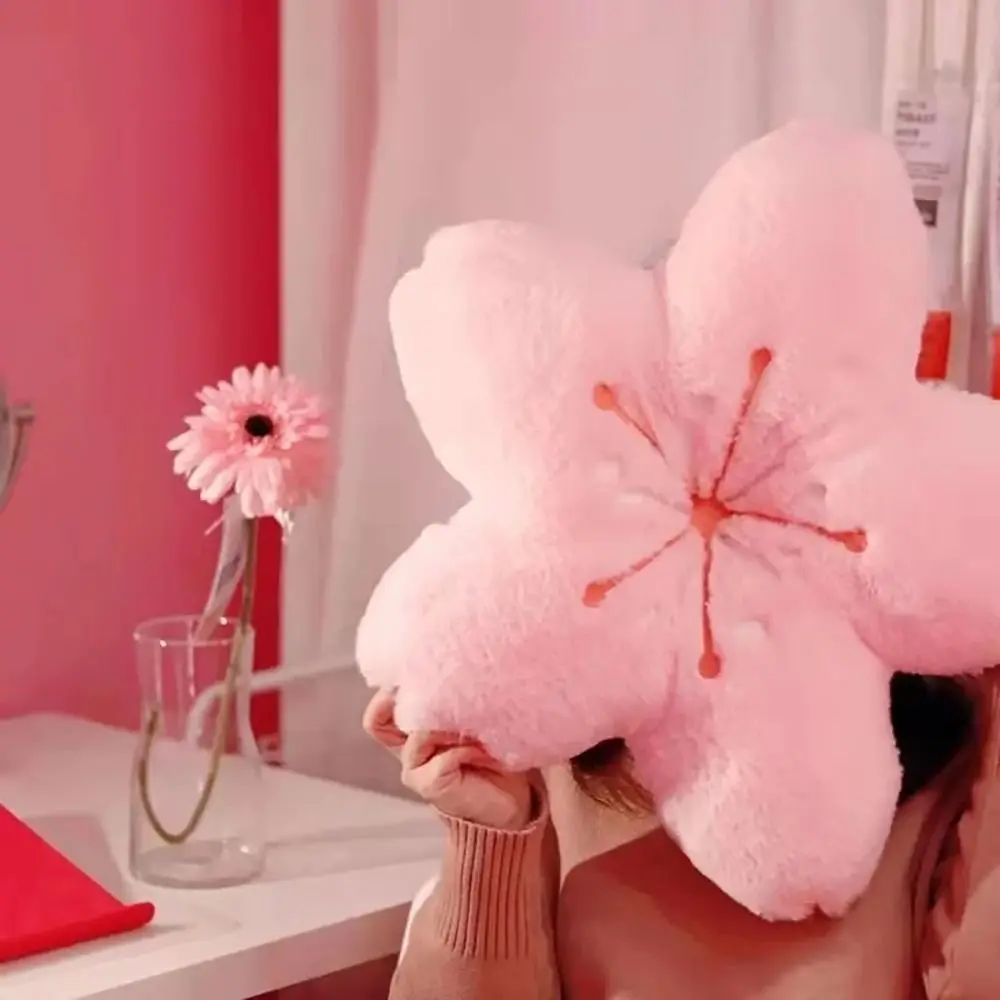 Kawaii 45cm Plush Pillow Cherry Blossom Pink Floor Seat Cushion Soft Room Decor Pillow Living Room