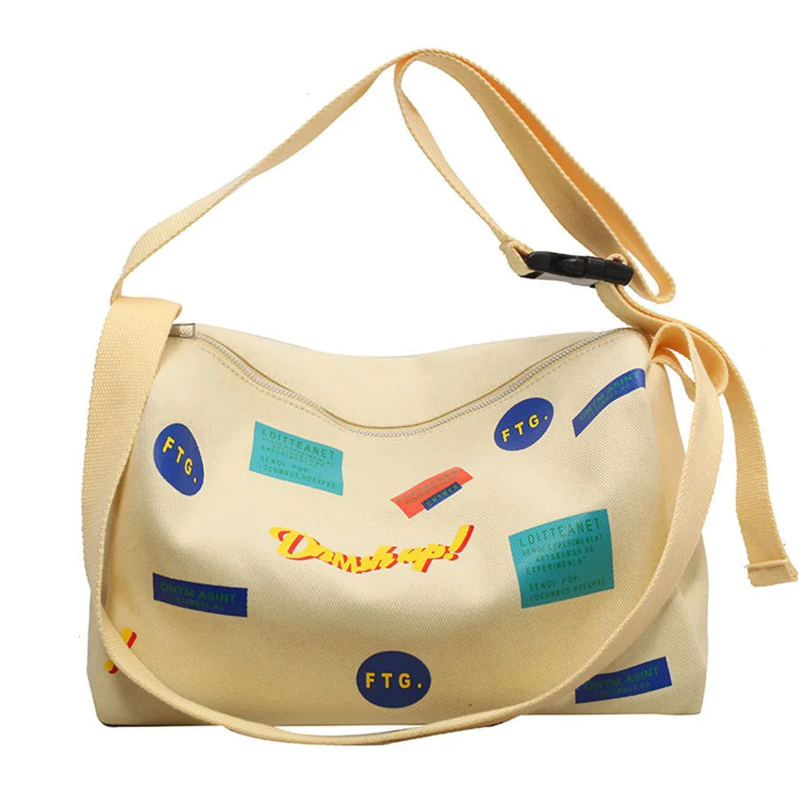 

Top Quality Thickened Canvas Women Bag Fashion Print Large Capacity Pillow Single Shoulder Bag Wide Strap Single Cross Body Bags