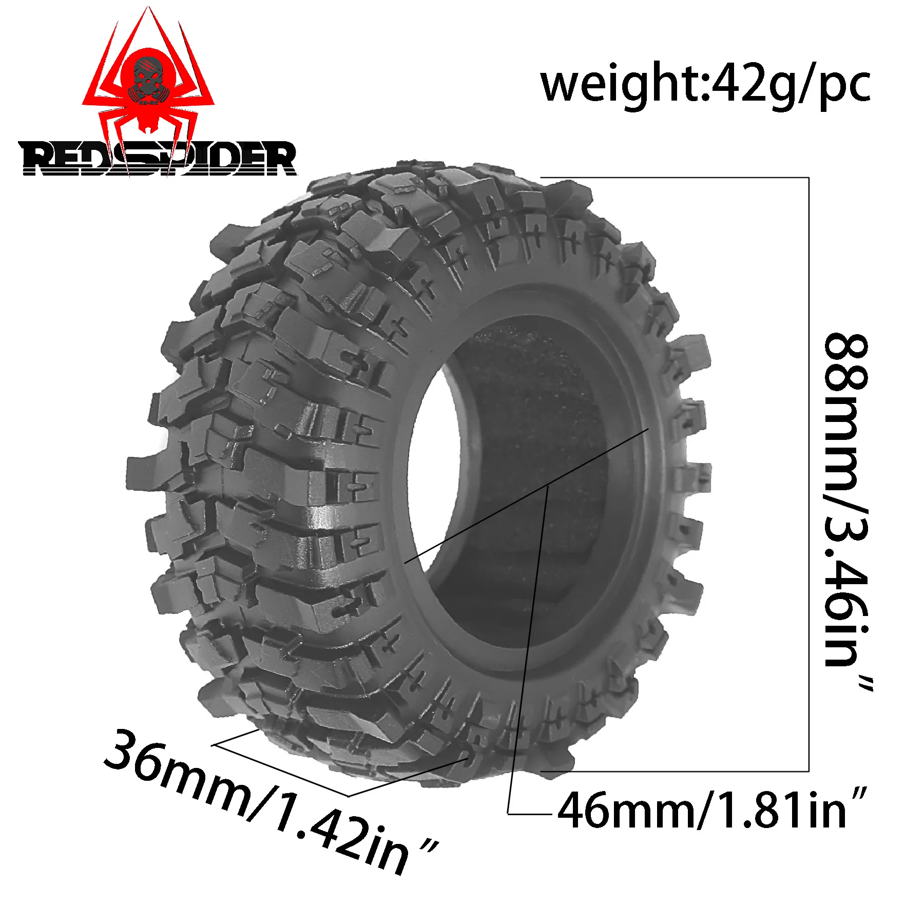 Opony gąsienicowe 1.9" 88mm OD Opony gąsienicowe 1.9" OD Samochód gąsienicowy 1/12 MJX Hyper Go H12Y+ Axial SCX10 90046 AXI03007 Tamiya CC01 D90