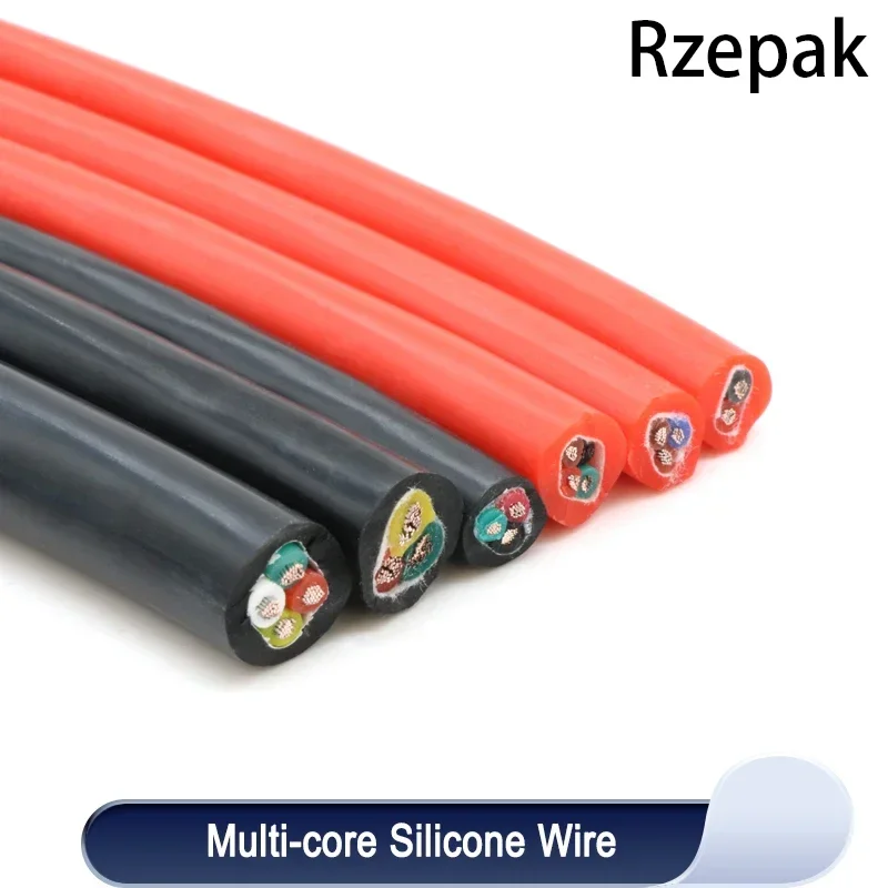 1/5m Flexible Silicone Rubber Cable Sq 0.3 0.5 0.75 1 1.5 2 2.5mm x 2 3 4 6 Cores Insulated High Temperature Copper Wire