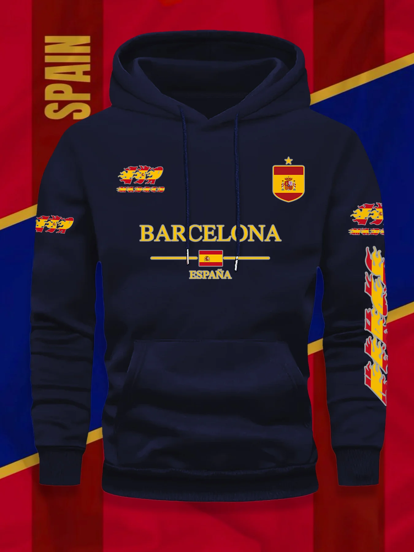 برشلونة العلم الاسباني طباعة كرة القدم مروحة الرجال النساء مقنعين البلوز الخريف الشتاء اليومية عطلة اللياقة البدنية فضفاضة ملابس رياضية دافئة