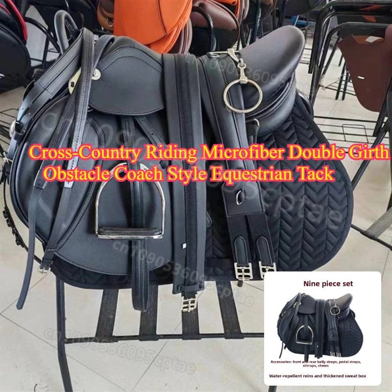 All Purpose Saddle English Saddle Full Set Microfiber Double Jumping Training, Equestrian Tack Outdoor Riding Cross Country