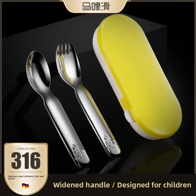 Cuchara de acero inoxidable portátil para niños, cuchara de sopa para bebé, tenedor, cuchara para niños, utensilios de comedor con diseño de dibujos animados