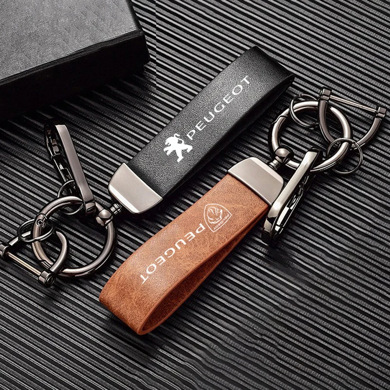 Vintage Car Key Chain Leather Key Ring For Peugeot 106 107 108 206 307 308 3008 207 208 407 508 2008 5008 RCZ 301 208 Accessory