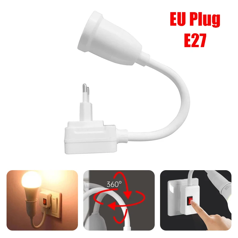 

E27 Direct Plug In Swivel Head E27 Socket Bulb Holder With Switch EU Plug LED Table Lamp Stainless Steel Hose Steering Lever