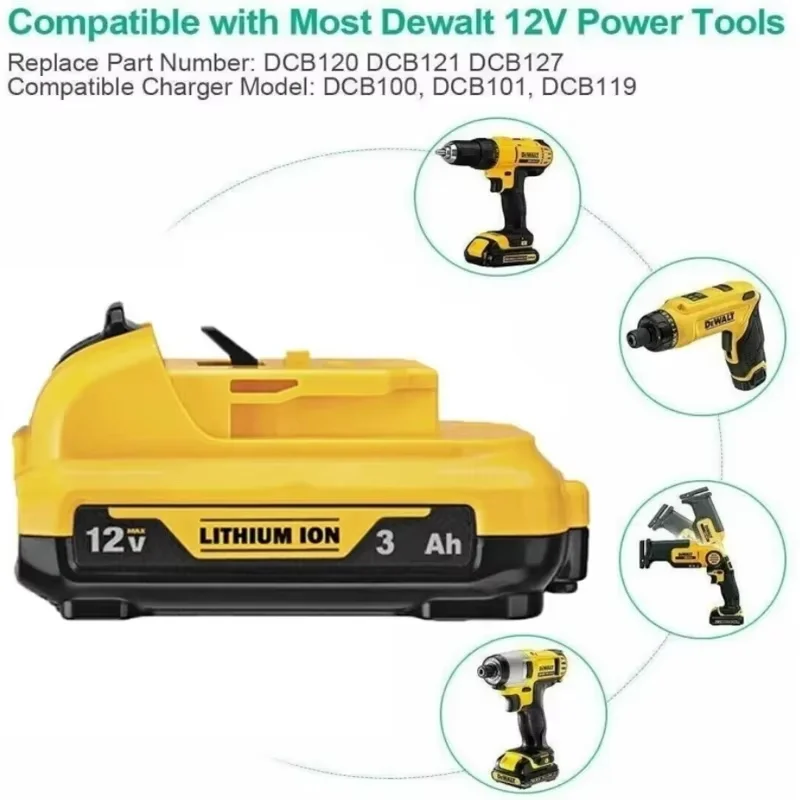 2025 Baterías de iones de litio de repuesto, 12V, 3,0Ah, para herramientas eléctricas Dewalt DCB120 DCB124 DCB122 DCB125 DCB123