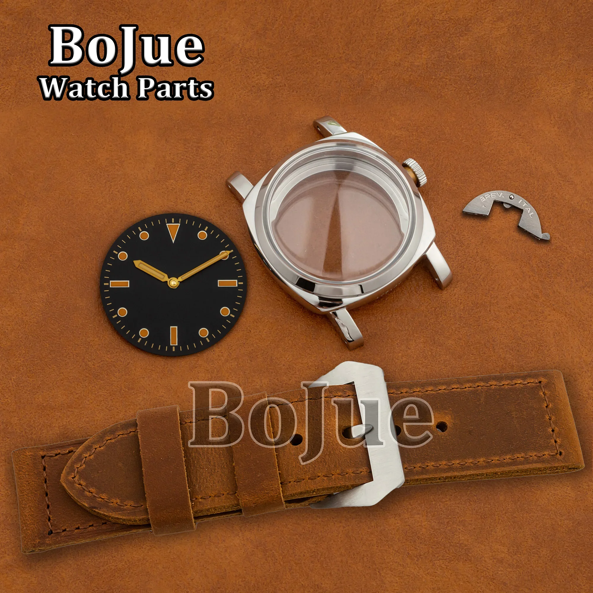 

Корпус для часов PAM 6152, 47 мм, винтажный, с циферблатом, стрелками, ремешком из натуральной кожи, водонепроницаемый, для механизмов ETA6497/6498/ST3600, запчасти для часов