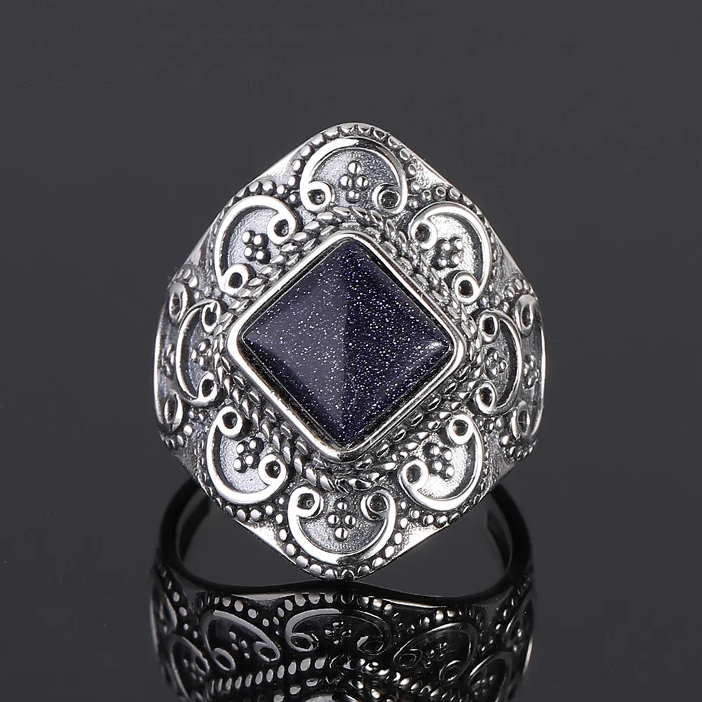 

Nasia S925 Silver Rings Vintage Blue Sandstone Gemstone Rings for Women Wedding Bands Anniversary Gift Fashion Jewelry