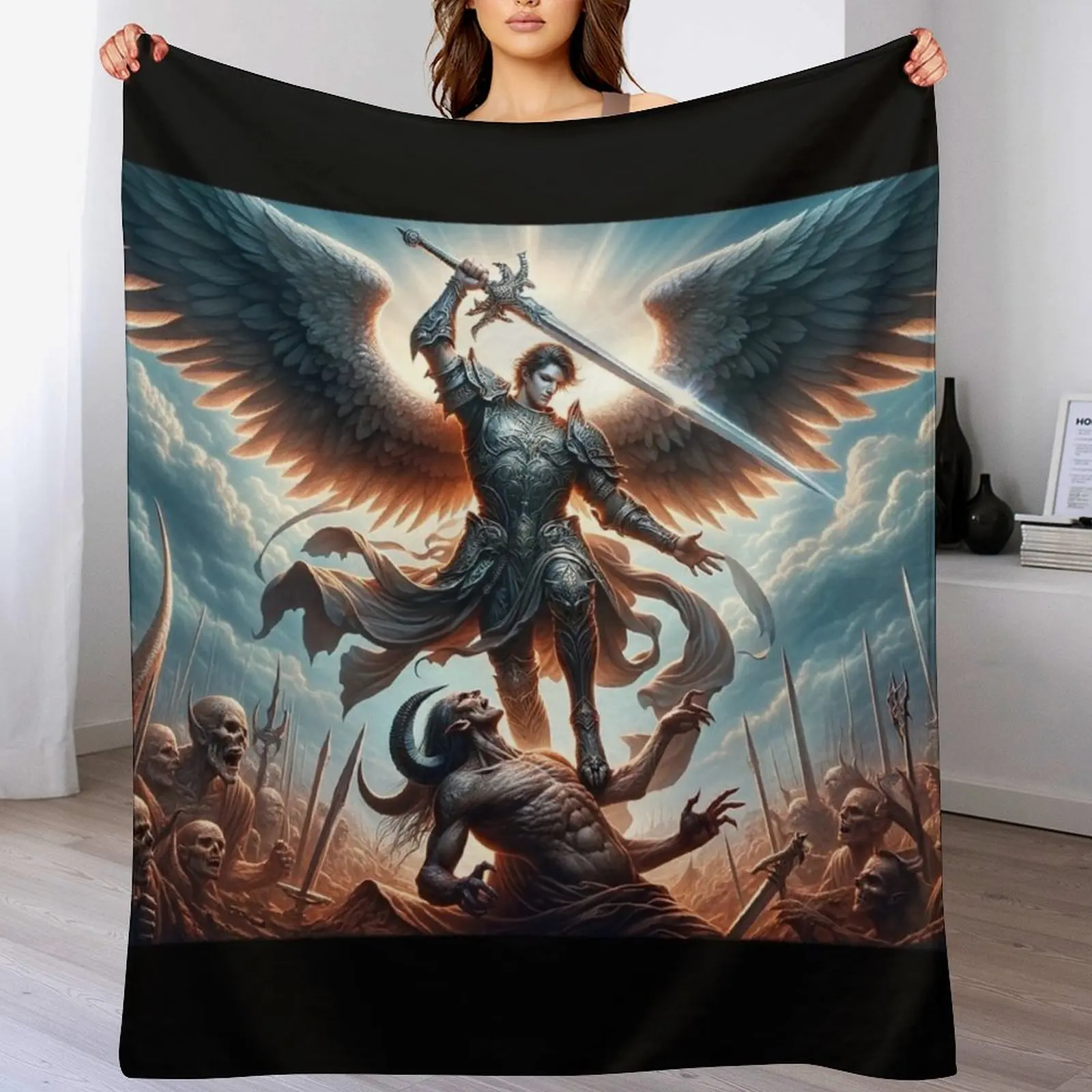 

Triumph of Light: Archangel Michael's Victory Throw Blanket Cute Tourist Blankets