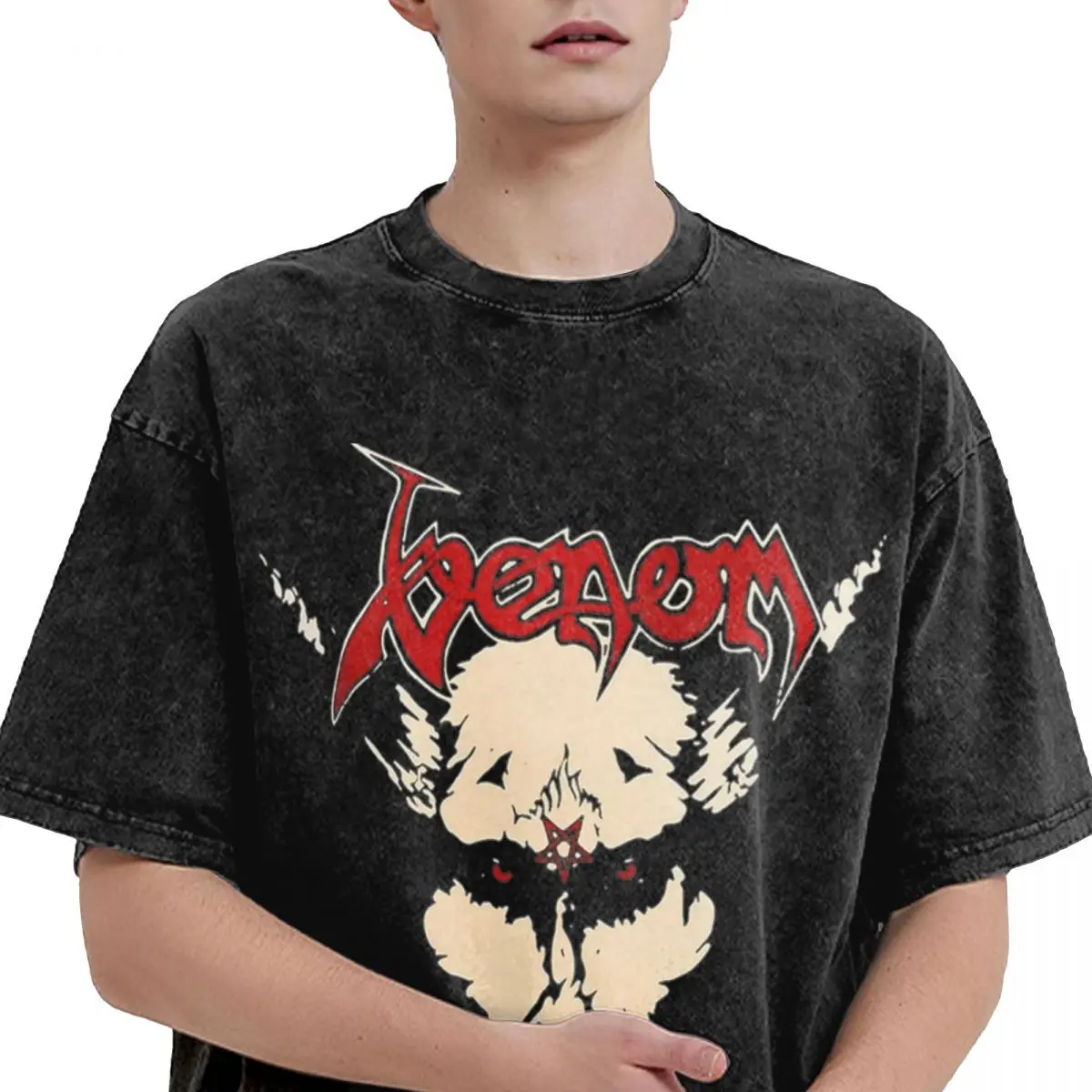 Hip Hop Black Metal Venom Outfit Shirt Washed Style for Men Women T-Shirts Vintage Top Tee Shirt Streetwear