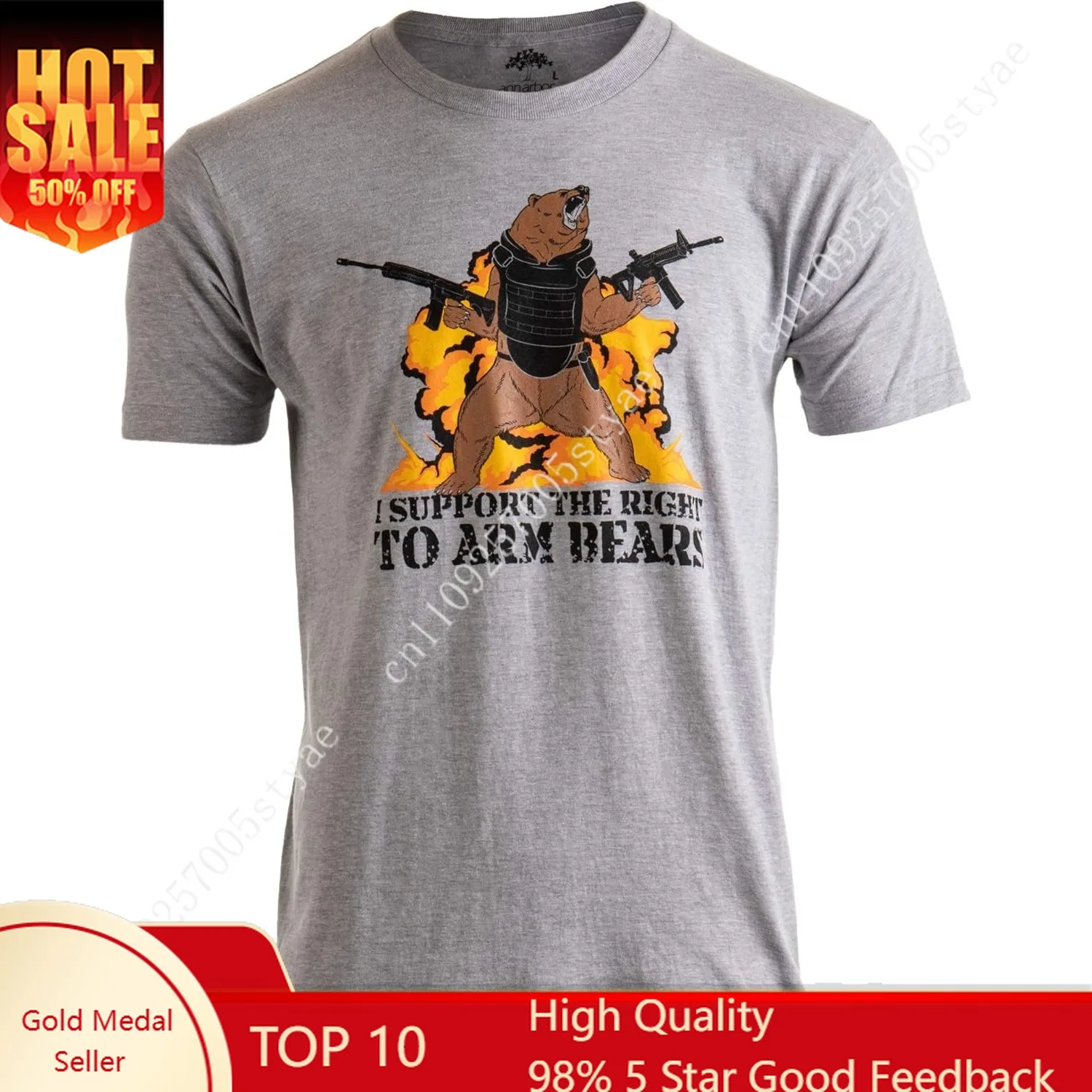 I Support The Right To Arm Bears T-Shirt Dad Joke Funny Pun Gun Joke Men Women T Shirt Short Sleeves Shirts