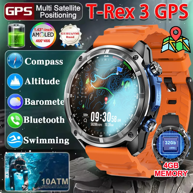 

Новые оригинальные смарт-часы 2026 года с GPS-картой для мужчин, для активного отдыха, аккумулятор 1000 мАч, компас, водонепроницаемость 10ATM, память 4 ГБ, звонки по Bluetooth, AMOLED-экран
