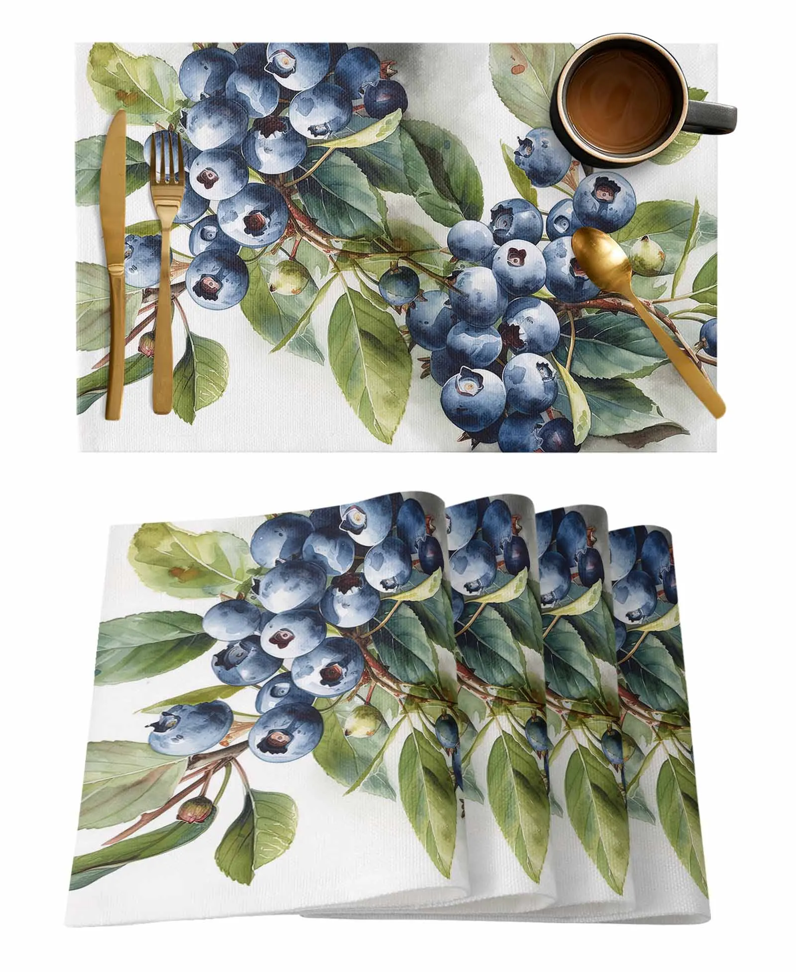 Blueberry Watercolor Leaf Table Runner Wedding Decor Tablecloth Holiday Party Home Dining Table Decoration