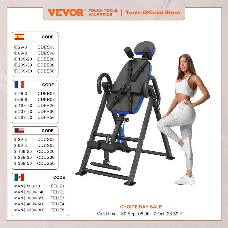 VEVOR Inversion Table Heavy Duty Inversion Table Decompression Back Stretcher Machine Strength Training Equipment with Headrest