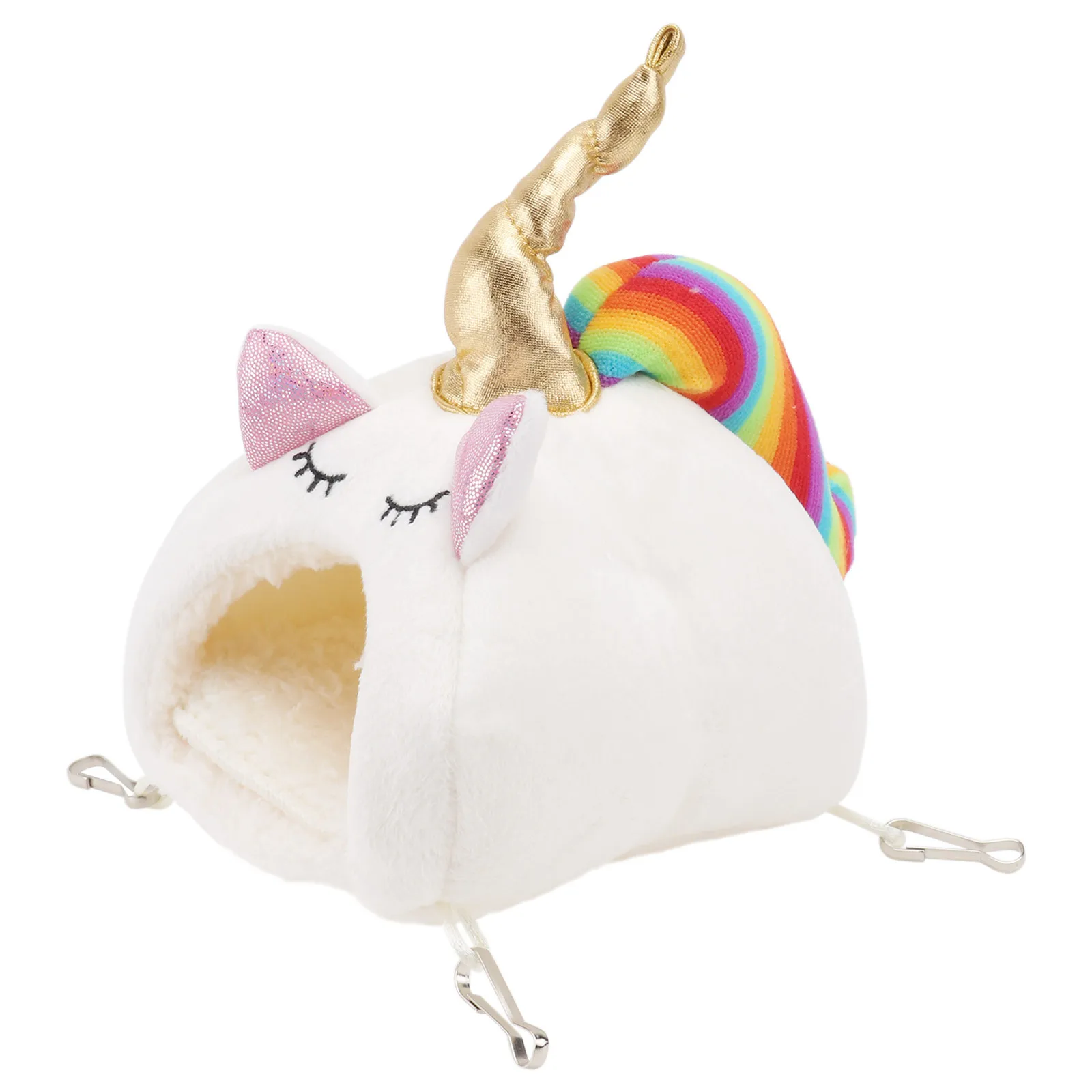 

Cozy Warm Bed for Small Animals Hamster Squirrel Mice Cute Unicorn Shape Nest Soft Sleeping House for Indoor Outdoor Use S
