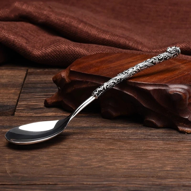 Pure handmade pure silver 99.9% spoon, baby silver spoon, pure silver tableware, household rice spoon, soup spoon