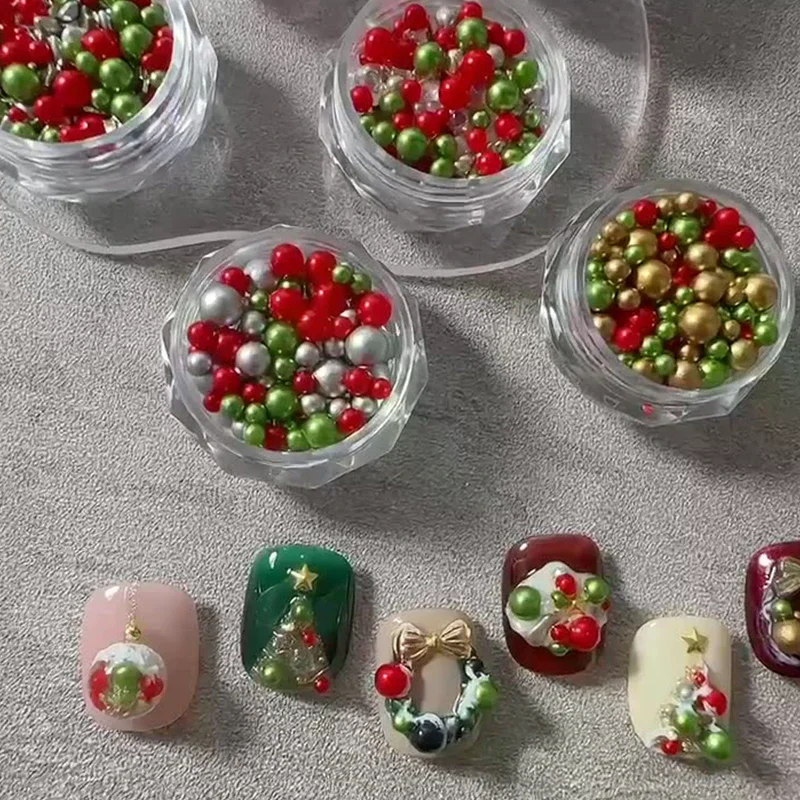 Kerstmis Gemengde Ronde Parels Kleurrijke Stereoscopische Nagels Kunst Decoratie Nagelsteentjes Nagelbenodigdheden Charme Nagelaccessoires