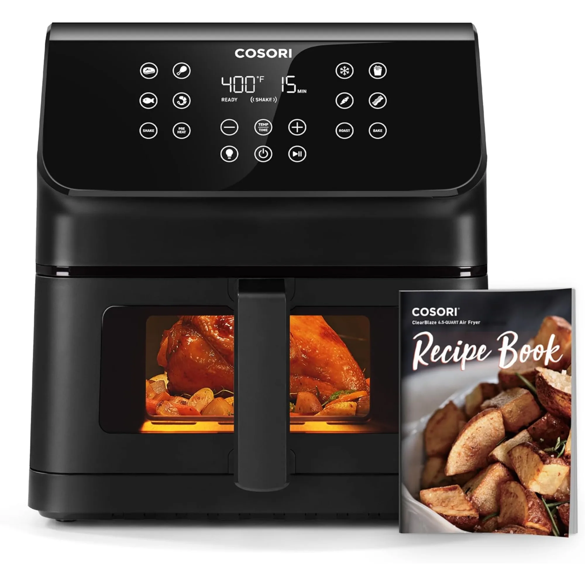 

Clear Window Air Fryer, 6.5 Quart Large Compact Airfryer, 12 One-Touch Savable Custom Functions, Nonstick and Dishwasher-Safe