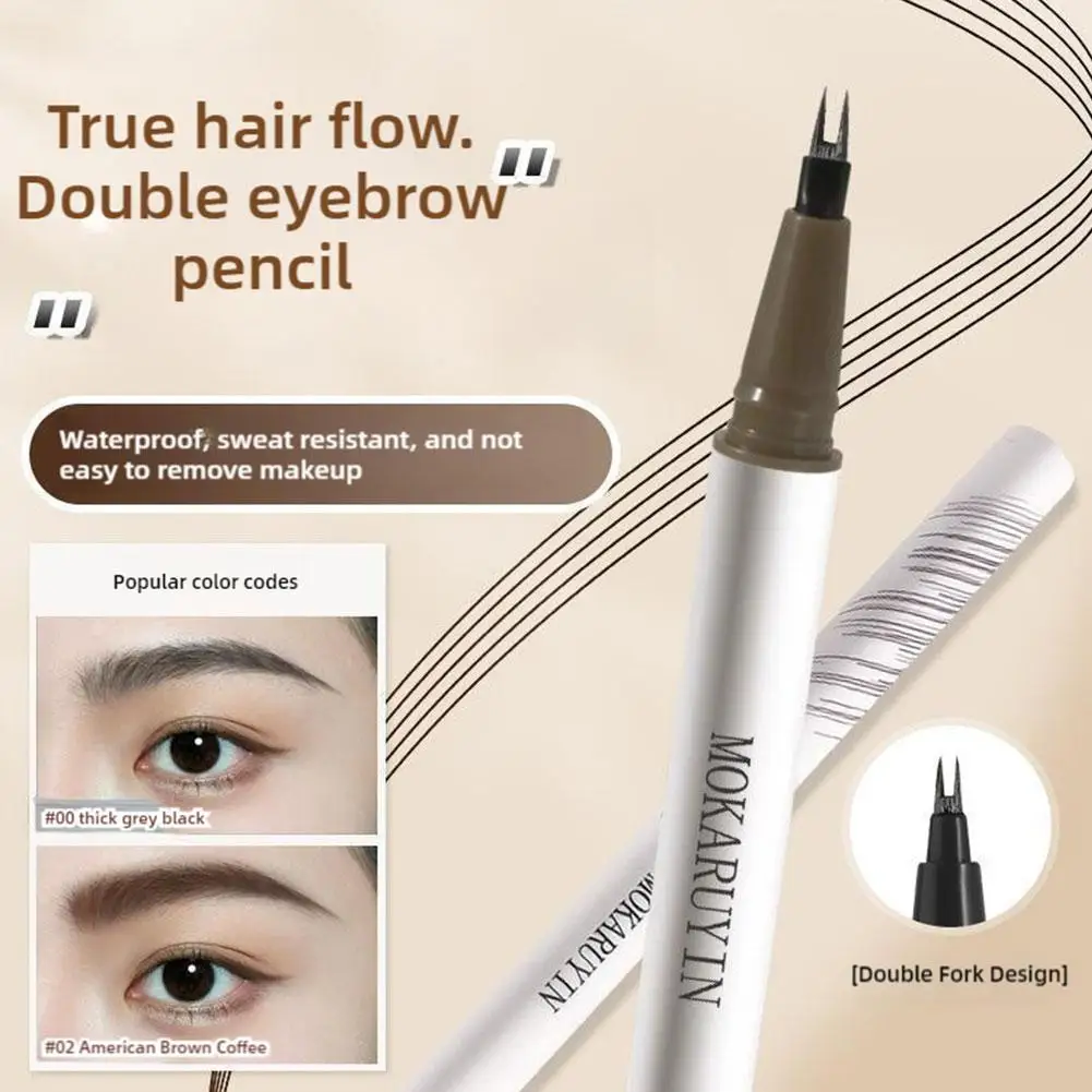 Double HEAD ดินสอเขียนคิ้ว Ultra Fine สามเหลี่ยมยาวปากกา Eye 3 Make Tint Lasting สีเพิ่ม Brow มาสคาร่าสีน้ําตาล Waterp K6D3