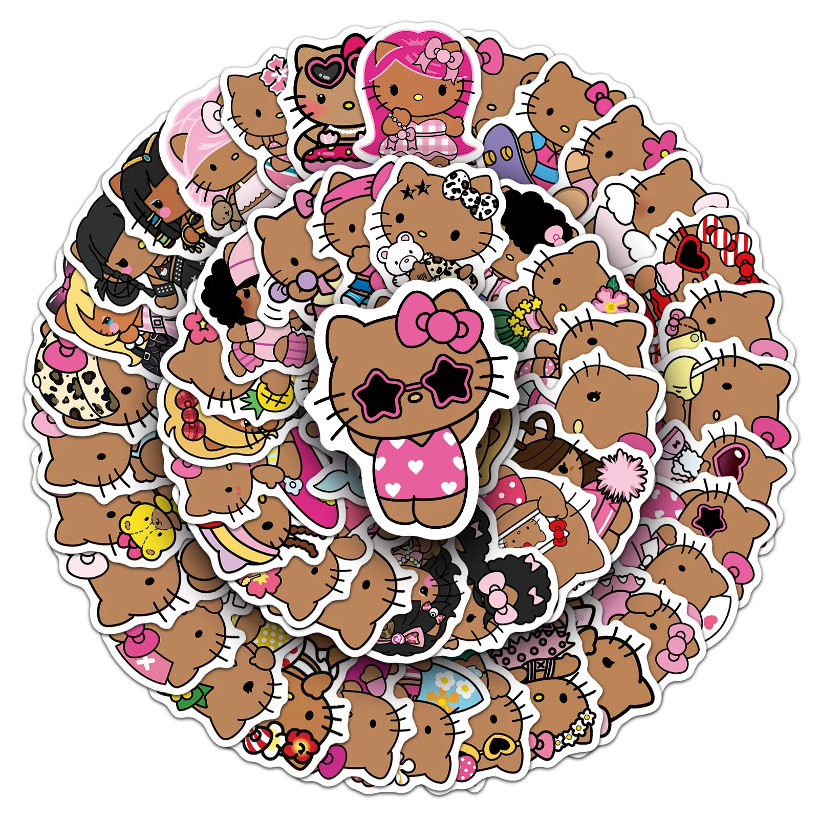 50 pezzi di cartoni animati neri HelloKitty adesivi bagagli chitarra valigia tazza d'acqua laptop telefono diario adesivi cartoni animati giocattoli decalcomanie