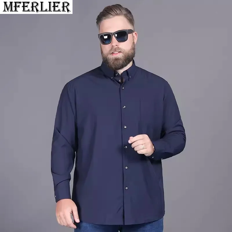 

autumn spring winter men formal shirts long sleeve dress shirt plus size 12XL 10XL 78 76 74 72 70 business office shirt pockets