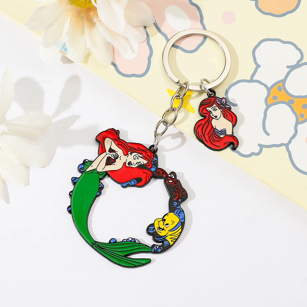 Disney the Little Mermaid Ariel Princess Keychain Anime Cartoon Girls Backpack Pendant Jewelry Accessory Gift