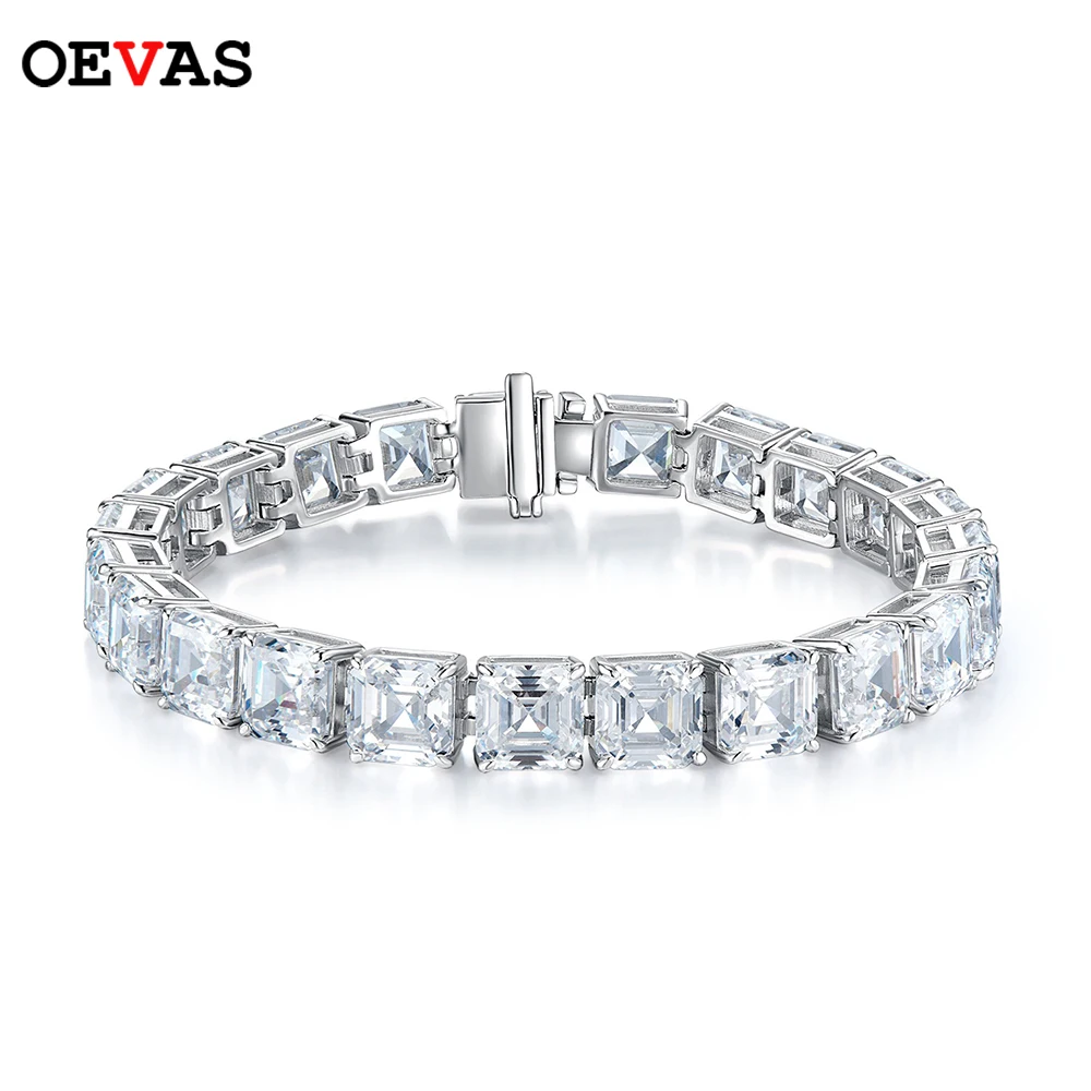 

OEVAS 100% 925 Sterling Silver 7*7mm Square High Carbon Diamond Pagoda Bracelet For Women Sparkling Wedding Party Fine Jewelry