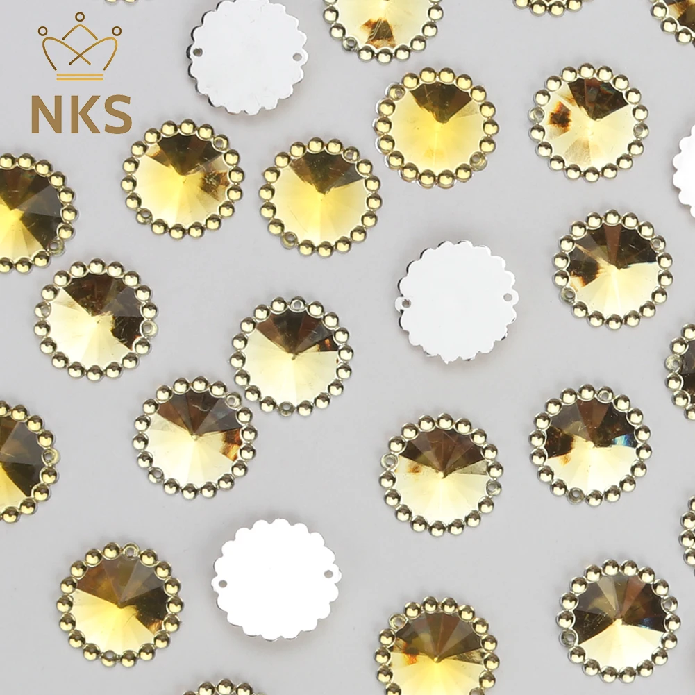 NKS 20mm Sunflower Acrylic Crystal Sew on Acrylic Rhinestone For Wedding Dress Clothing bags shoes Decorations