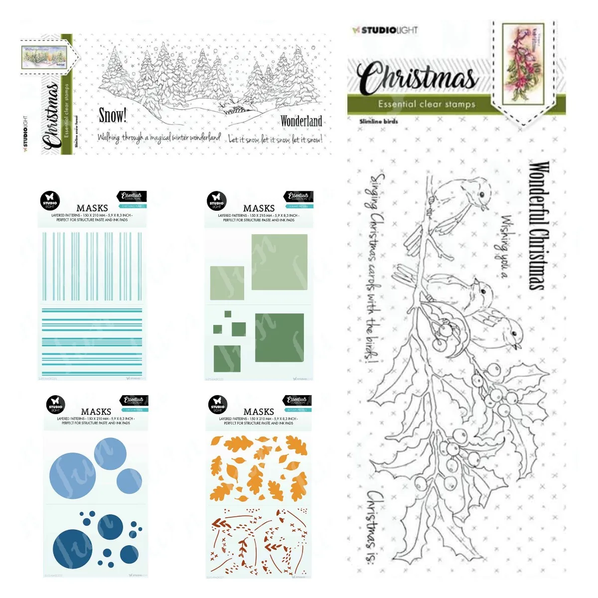 Christmas Slimline Background Snow Clear Stamps and Checkered Plaid Layered Stencils DIY Scrapbooking Paper Card Craft Supplies