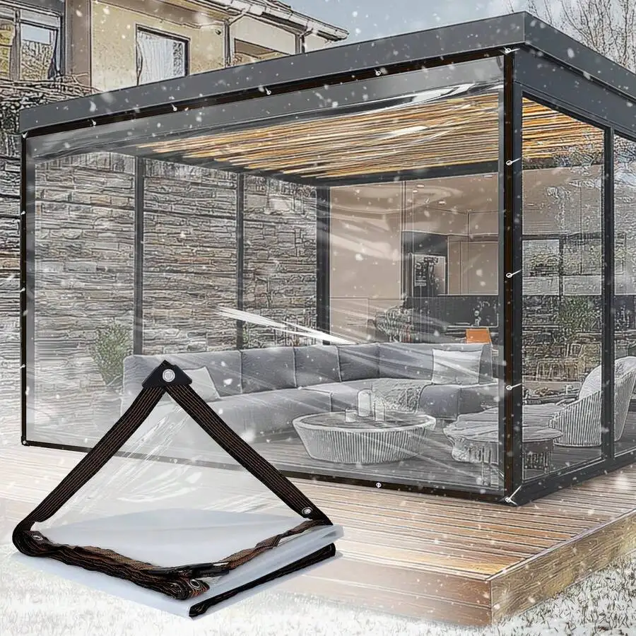 

8'x10' Heavy Duty Clear PE Tarpaulin - UV/Water/Tear Resistant With Metal Grommets For Garden