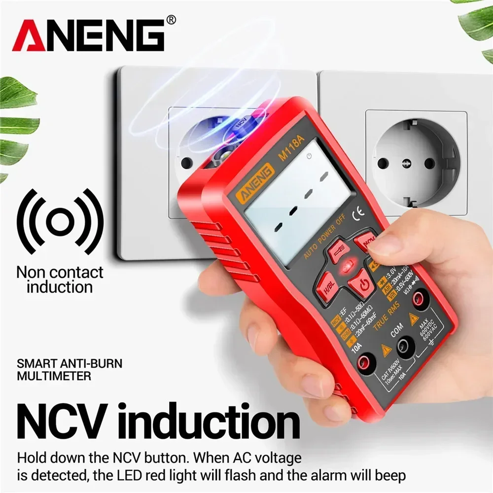 ANENG Digital Mini Multimeter 6000 Counts Auto Mmultimetro DC/AC Voltage Tester  Tranistor Meter NCV Data Hold Flashlight M118A