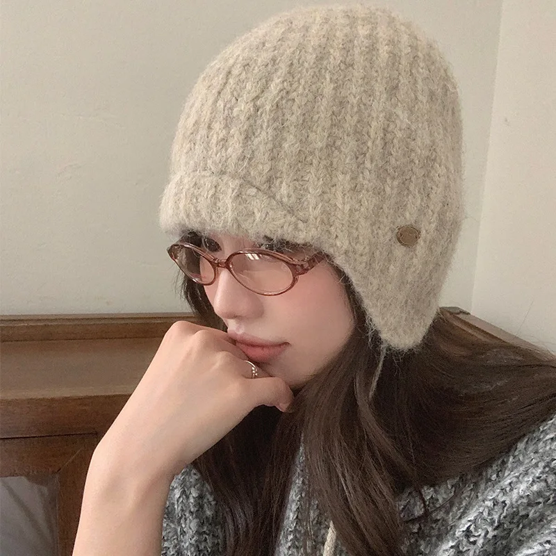 

Вязаная шерстяная шапка-бини, эластичная женская шапка, ветрозащитная и теплая для езды на велосипеде, пеших прогулок и повседневной носки, мягкая новая кепка