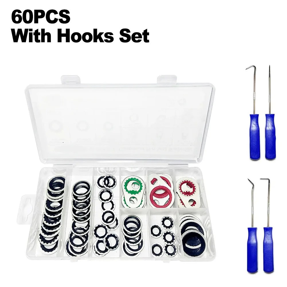 

60pcs Car Air Conditioning Compressor Interface Gasket Sealing Washer And Tools Gasket Repair Box Sealing Gasket Car Accessories