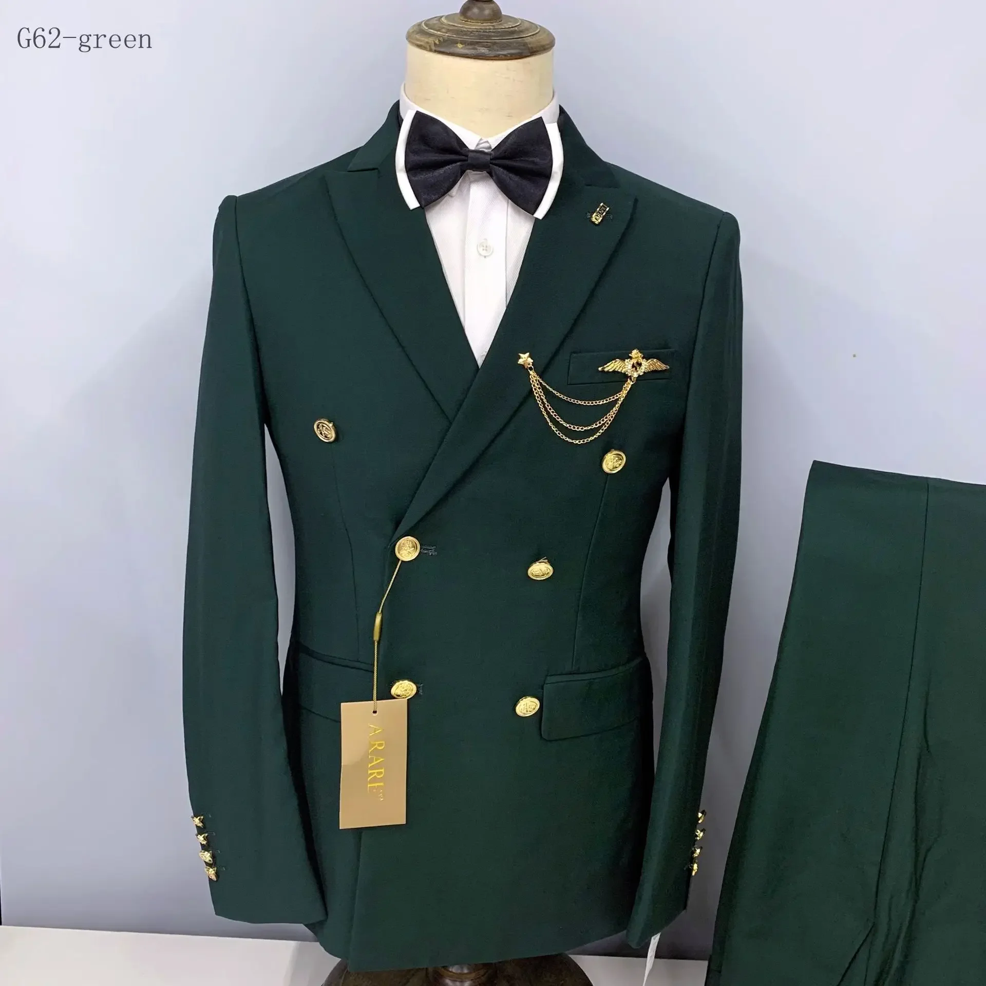 2023 New Men Casual Boutique Business Slim Solid Color Double Breasted Formal Suit 2 Pcs Set Dress Blazers Jacket Pants Trousers