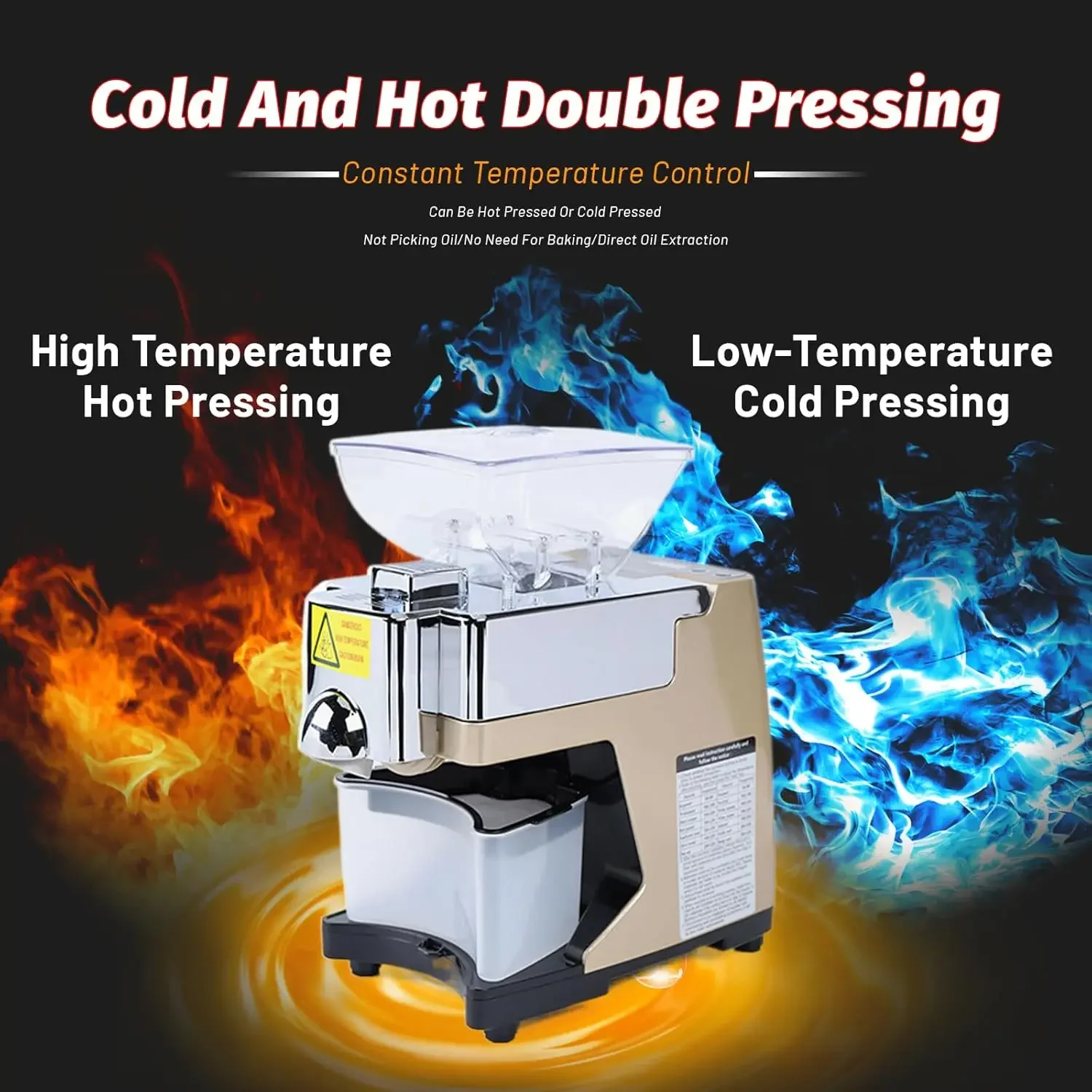 Hot And Cold Oil Press Machine, 110V Automatic Squeezer Oil Presser Stainless Steel Automatic Oil Press Suitable For Squeezing A