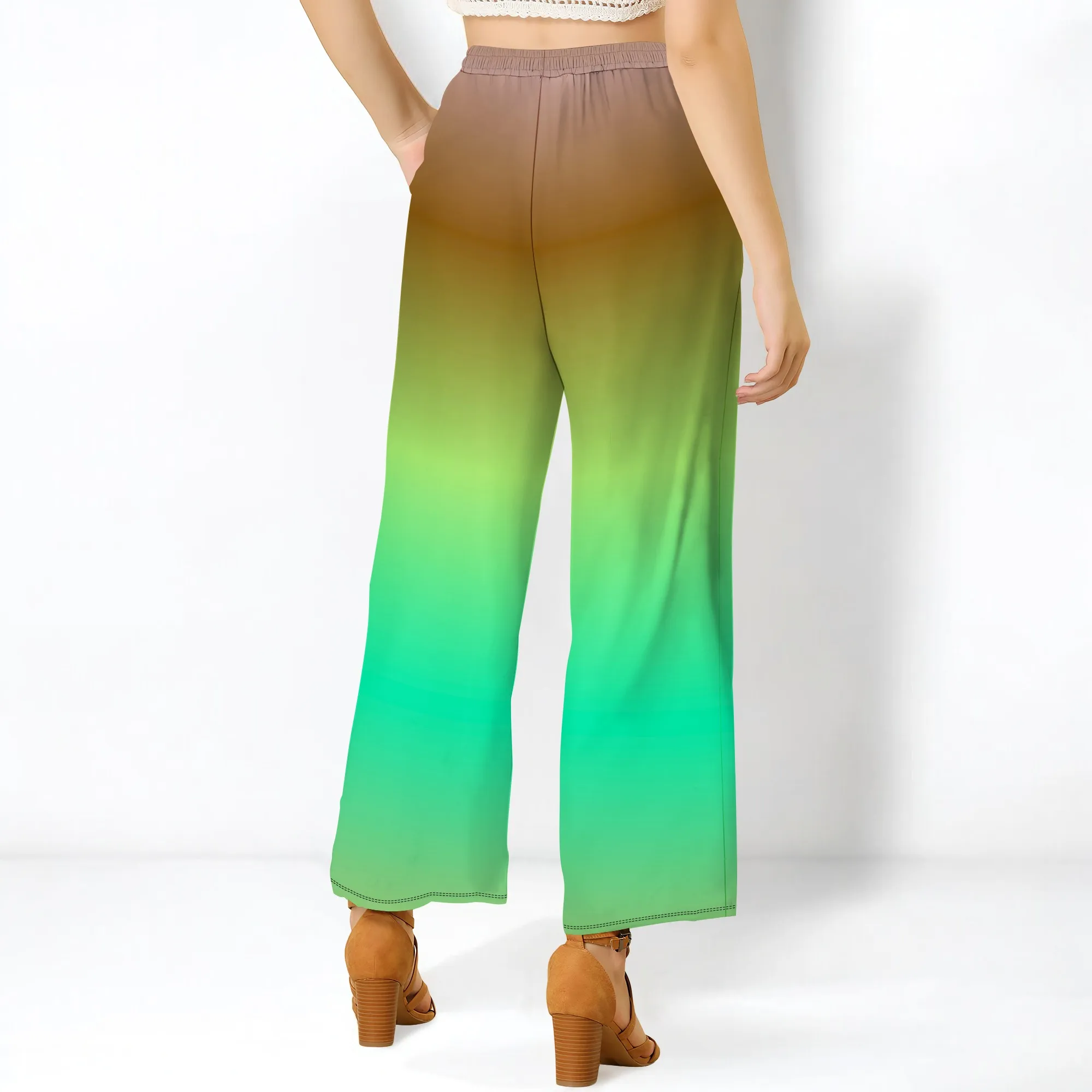 Women's Wide Leg Ankle-Length Pants Ombre Print Casual Elastic Loose Breathable for Work Office Party Night Out