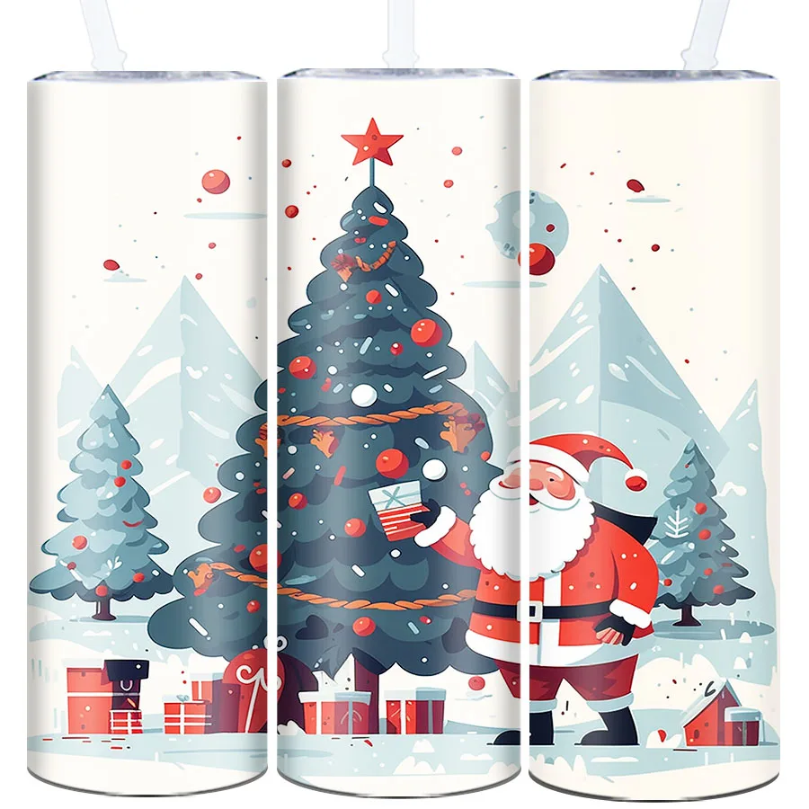 1Pc Party Christmas Tree Party Water Bottle 20oz Tumbler Straw Lid Stainless Insulated Coffee Cups Reusable Party Coffee Bottle