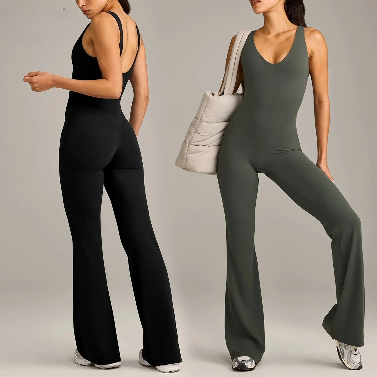Backless Flared One-piece Long Women's Butt Lift Fitness Jumpsuit One-piece Yoga Sportswear Suitable for Casual Training