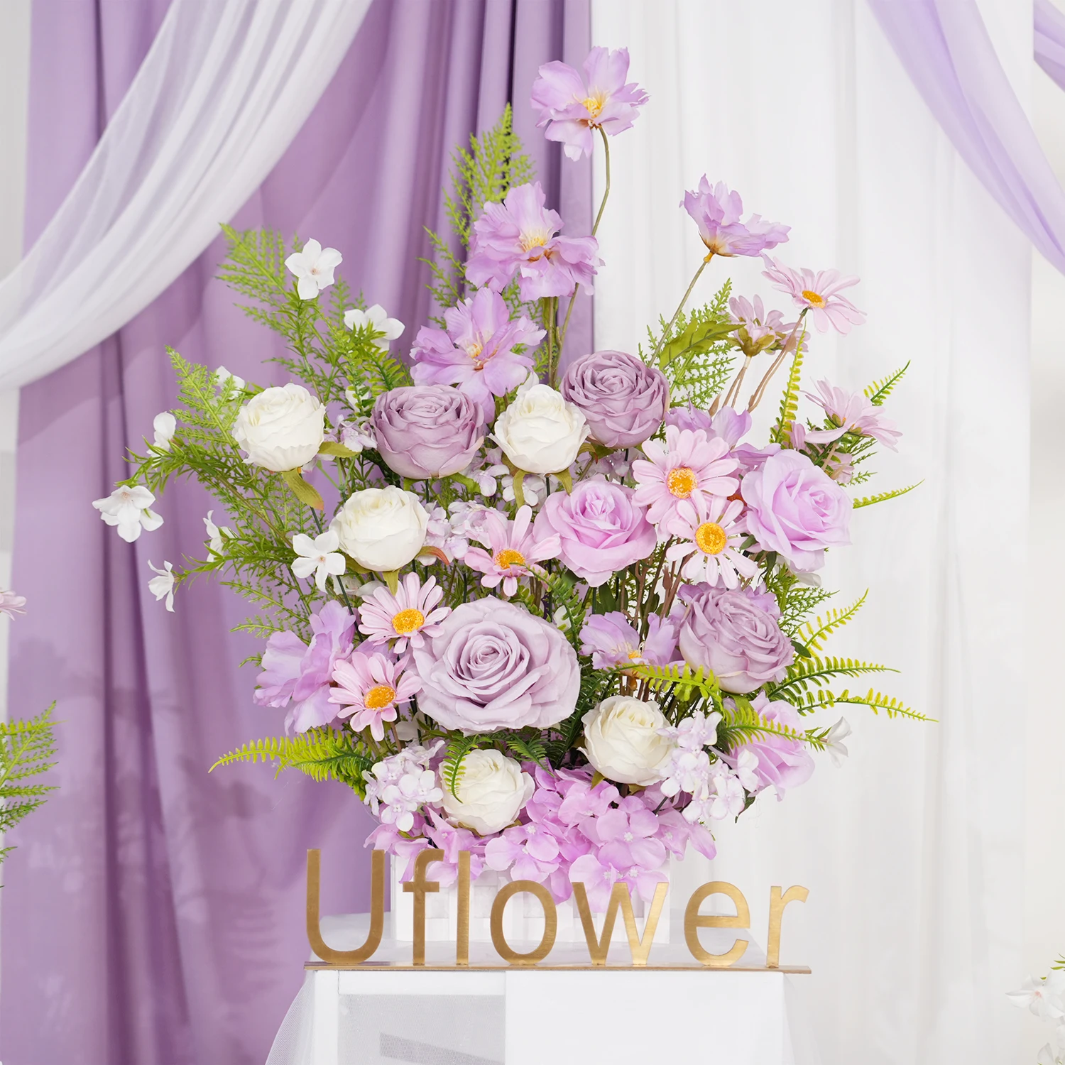 

Uflower Purple Artificial Flower Large Ball Silk Wedding Arrangement Bouquet Table Centerpiece Floor Runner Backdrop Garland