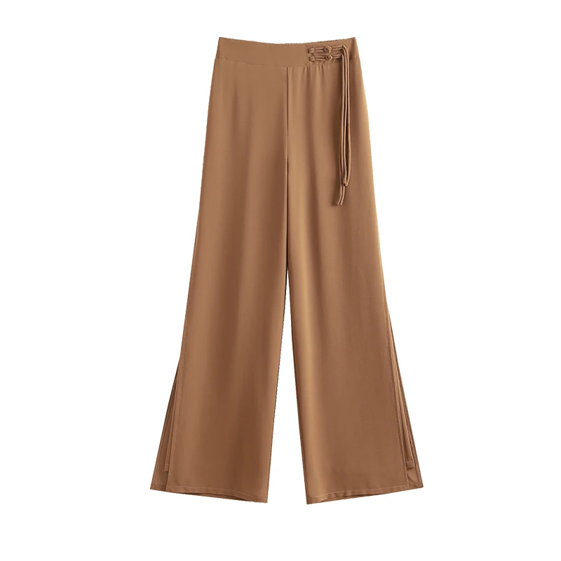 Summer 2025 Women's High Waist Chiffon Wide Leg Pants Draped Double Layer Split Dance Ethnic Sle Casual Pants