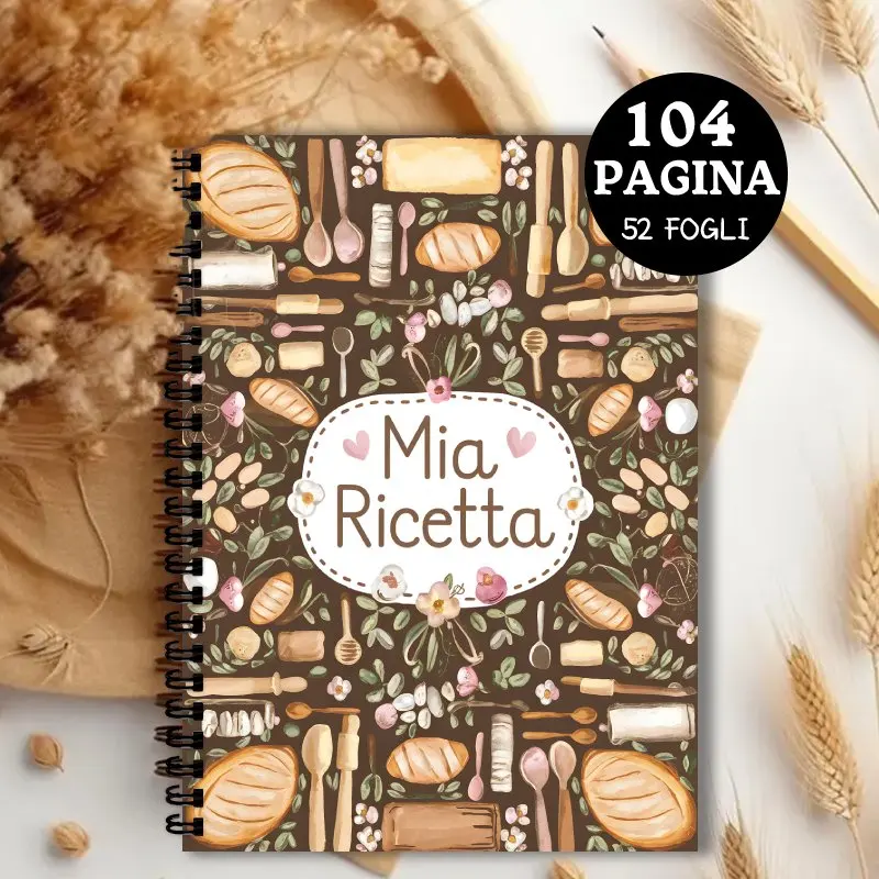 كتاب الوصفات الإيطالية، دفتر وصفات 104 صفحة، يتميز التوضيح المرسوم يدويًا، دليل تخطيط الطهي لعشاق الطبخ