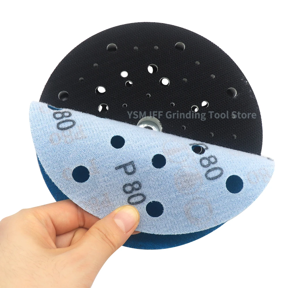 50PCS 6Inch 17Hole Blue Film-Base Sanding Discs Hook Loop P80-P400 Orbital Sander Sandpaper for Woodworking Auto Body Polishing