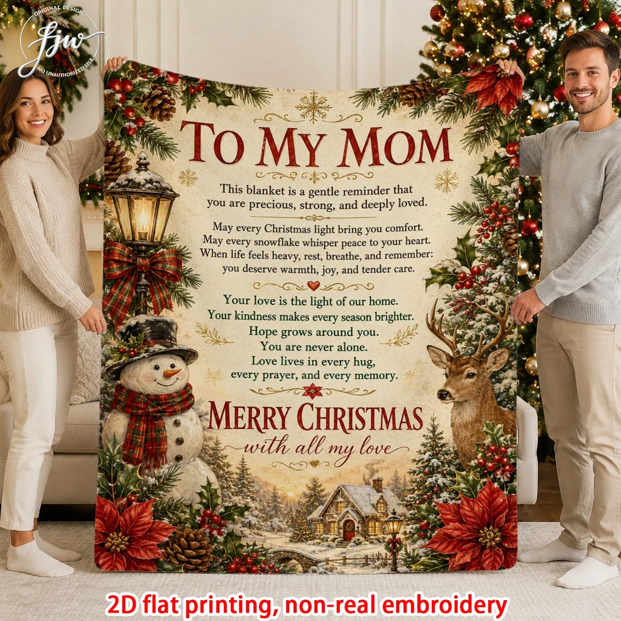 1pc Vintage Christmas Personalized Family Blanket, Warm Holiday Throw Blanket Gift for Mom Daughter Sister Lover Granddaughter