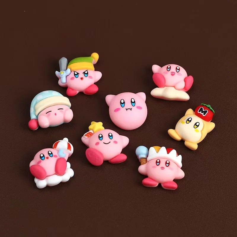 8Pcs/Set Cartoon Cute Anime Figure Mini Star Kirby Ear Studs Hairpin Nail Decoration Water Cup Case Resin DIY Accessories