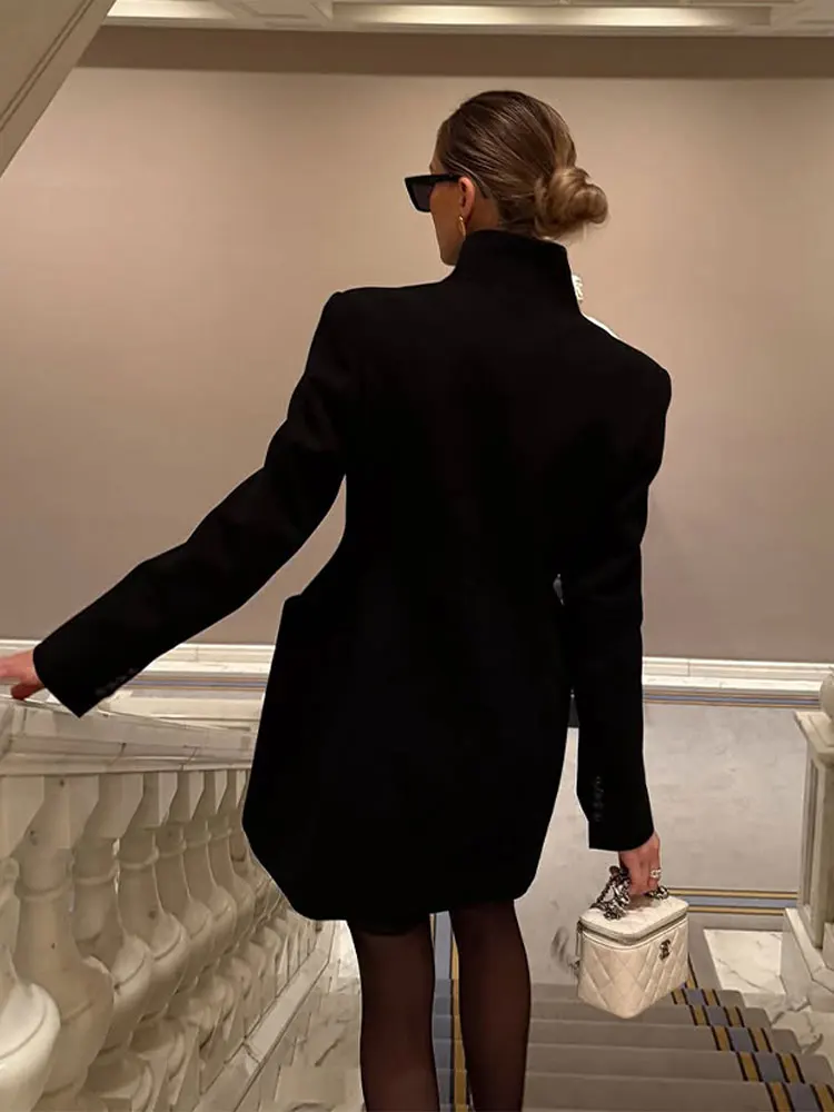 

Элегантный пиджак с тонкой талией, женское пальто с подплечниками, двубортная модная куртка для поездок на работу, осень 2024, новая уличная женская верхняя одежда