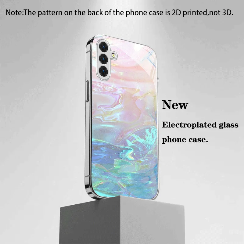 Colorful flowing texture pattern electroplated glass phone case, suitable for Samsung S26/S25, S24/S23/S22/S21/S20, etc. models.