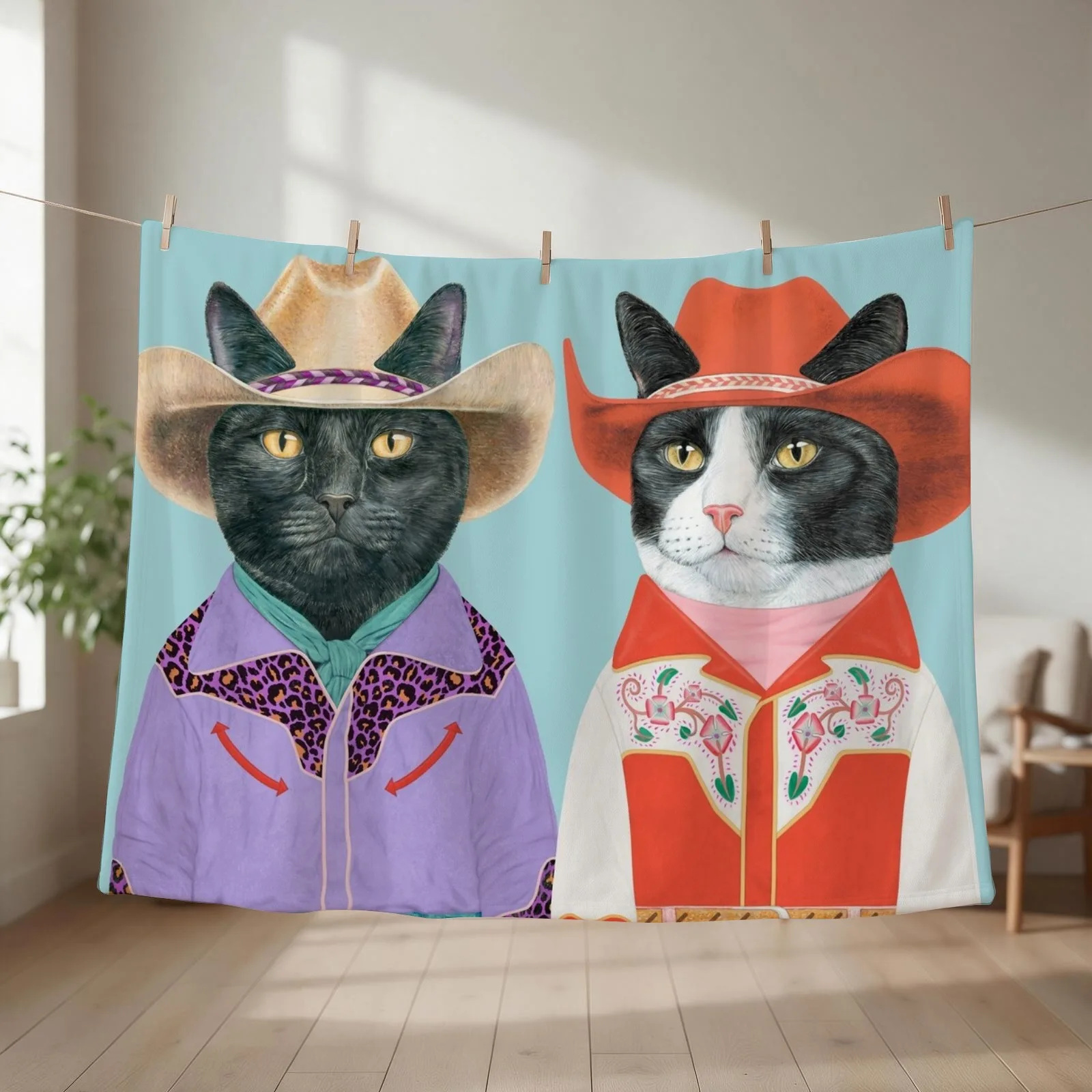 Carnival Cats - Black Cat & Tuxedo Cat Throw Blanket couch cozy soft plush fuzzy picnic outdoor blanket