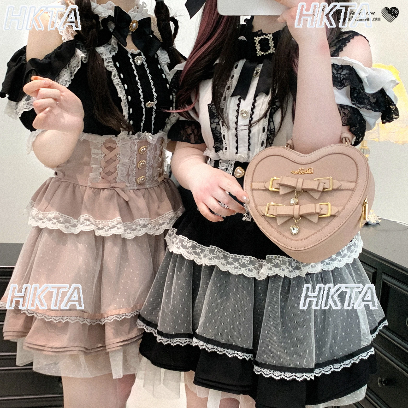 

Original Lolita Mine Skirt Women Girls Lolita Lace-Up Bow Bead Button Sweet Color-Block Mesh Multi-Layer Tie Puffy Skirt Summer